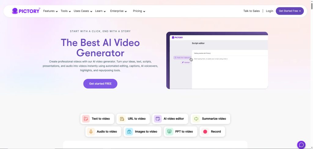 Pictory Review home page