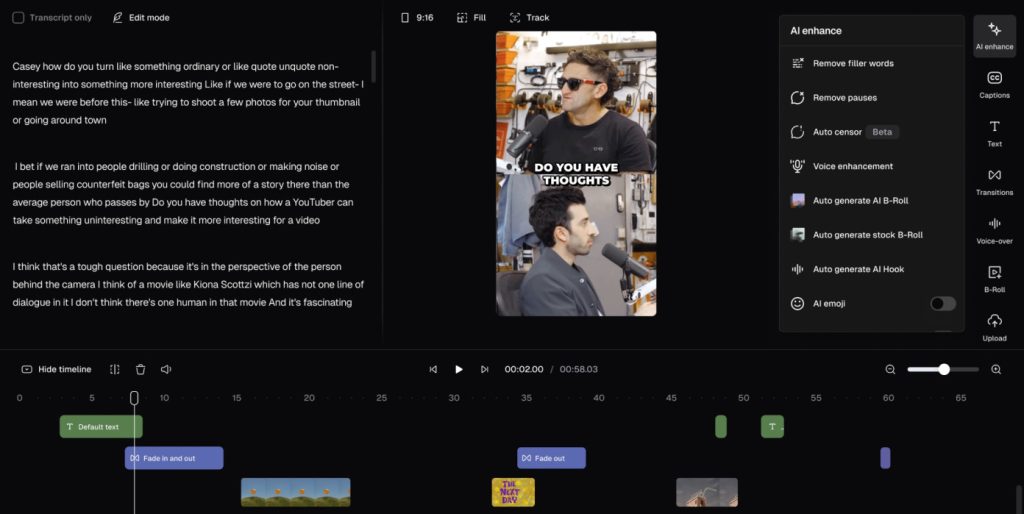 opusclip review dashboard interface and ai clip generator